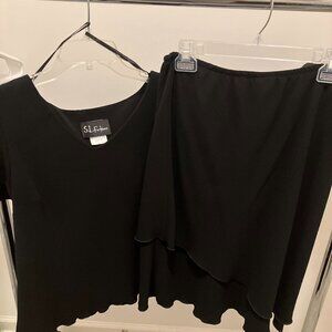 Black scalloped skirt and top set